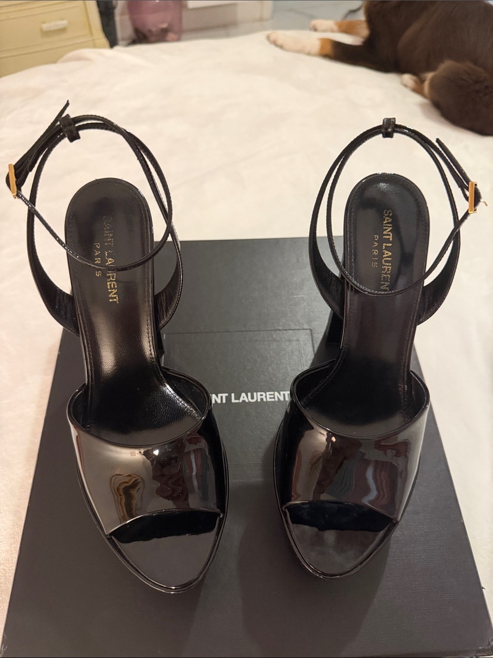 Saint Laurent Black Patent Leather Platform Open-Toe Sandals